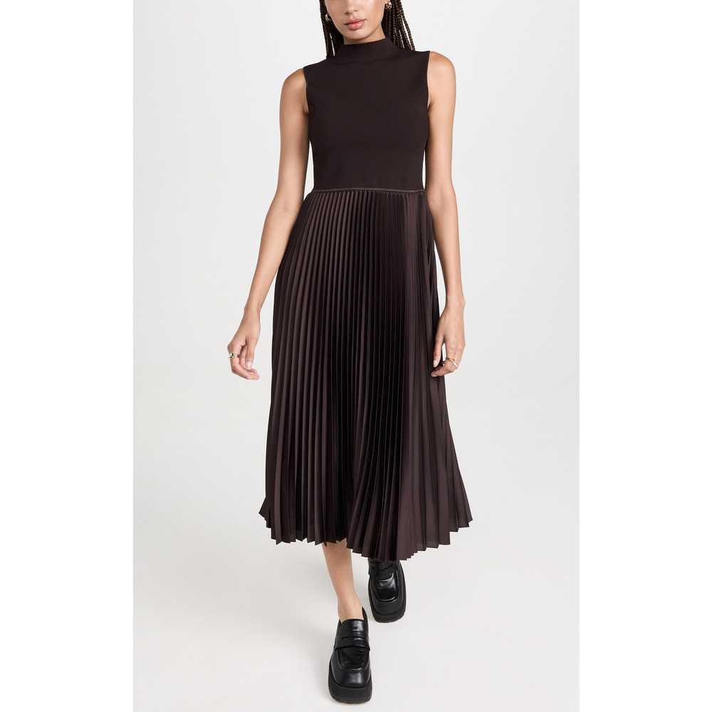 Theory Black Sleeveless Pleated Midi Dress